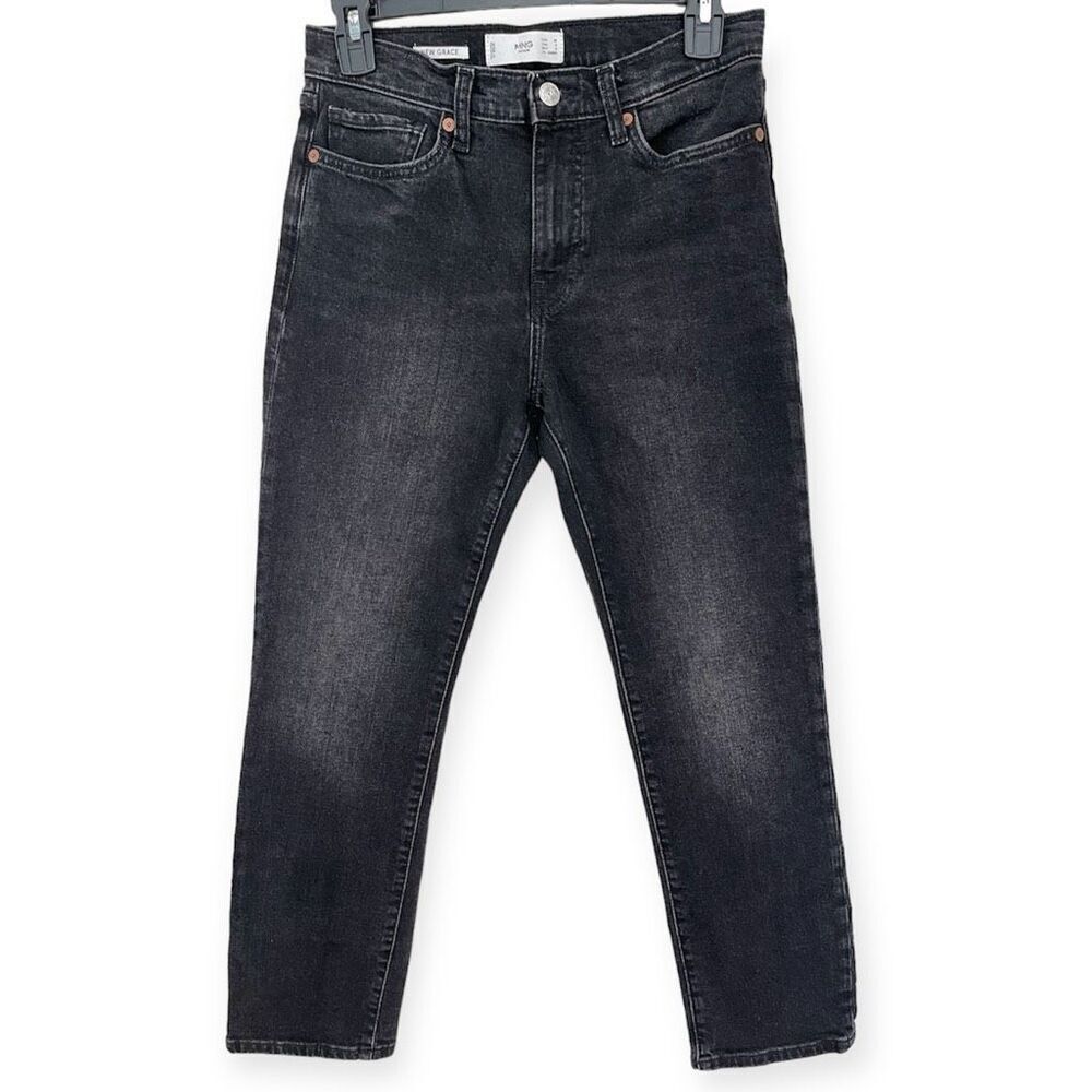 MNG Mango New Grace Straight Leg Cropped Jeans (Black) - 6